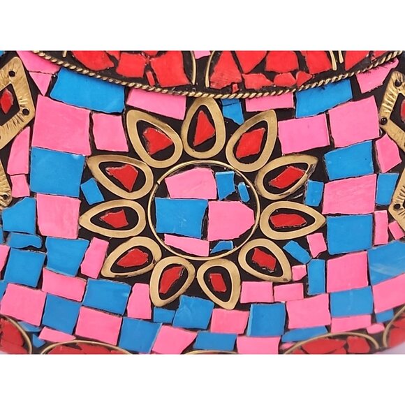 Ramla Mosaic Handmade Bag Pink Blue with Detachable Chain Strap Selling Sunset - Picture 13 of 16
